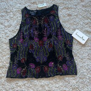Because NWT Laurence Kazar Vintage Ladies Sleeveless Beaded Silk Blouse